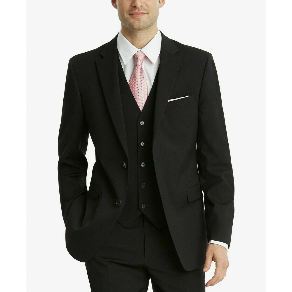 Tommy Hilfiger Mens Modern fit Suit Jacket Blazer 40L Black Solid Wool Blend